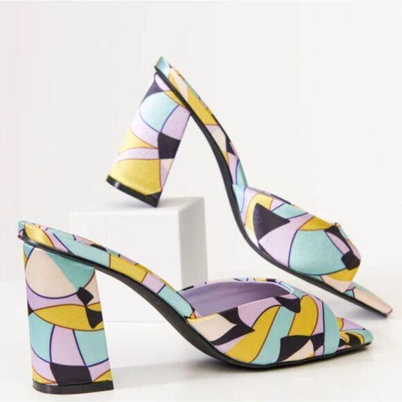 BRAND NEW BAMBOO UNTOLD 21 1960s STAINED GLASS SQUARE TOE MULE HEELS SANDAL - Picture 16 of 16